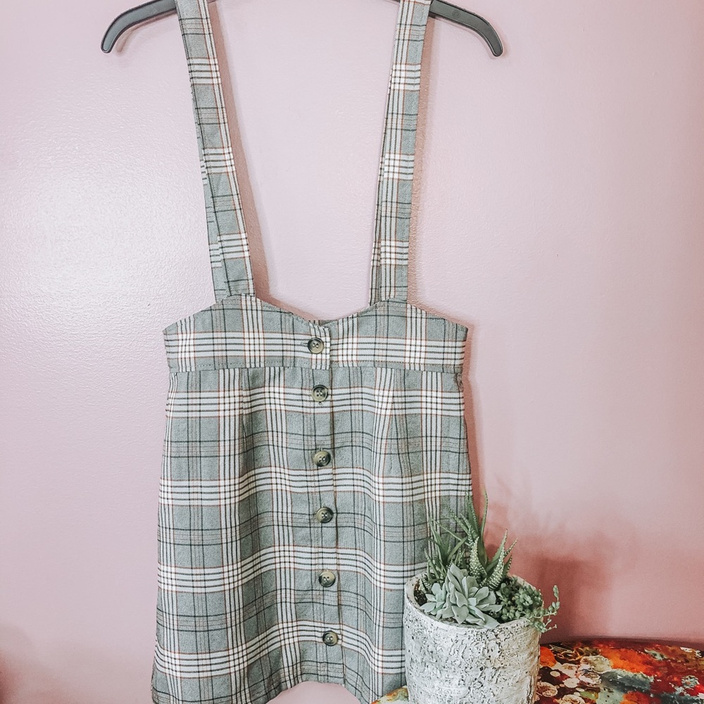 Grey and mustard forever 21 plaid overall skirt